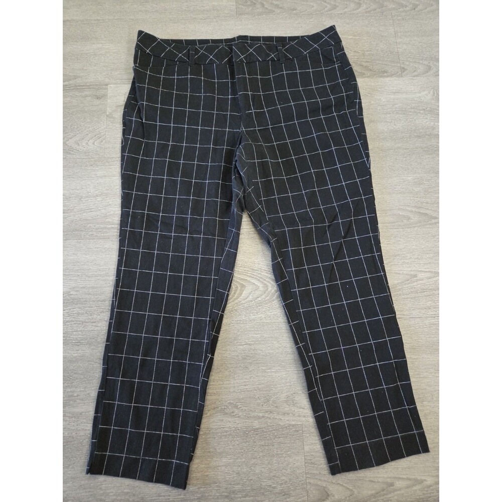 Faded Glory Black Windowpane Plaid Straight Leg Pants Women's Size 16 Stretch